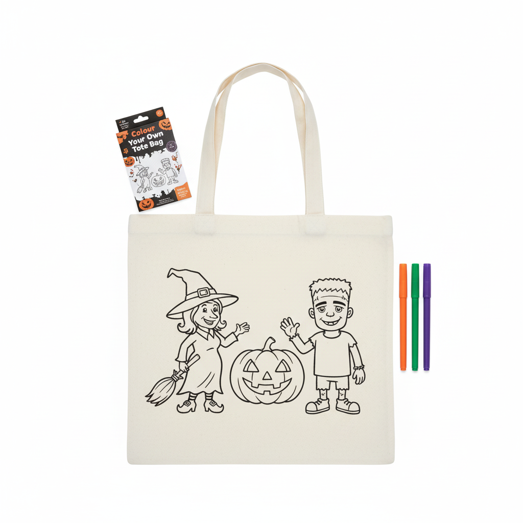 Colour Your Own Halloween Tote Bag with markers