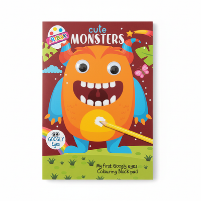 Cute Monsters Googly Eyes Colouring Book on a clean white background