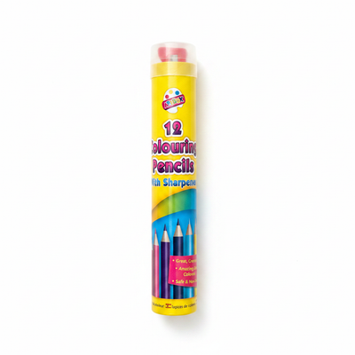 12 Colouring Pencils with Sharpener on a clean white background