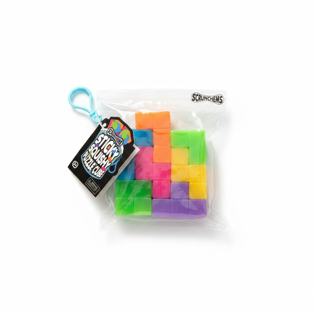 Scrunchems Sticky Squishy Puzzle Cube in packaging on white background