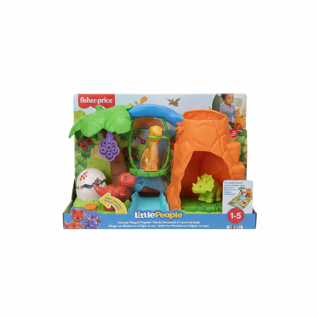 Fisher-Price Little People Dinosaur Village and Playmat front facing on white background