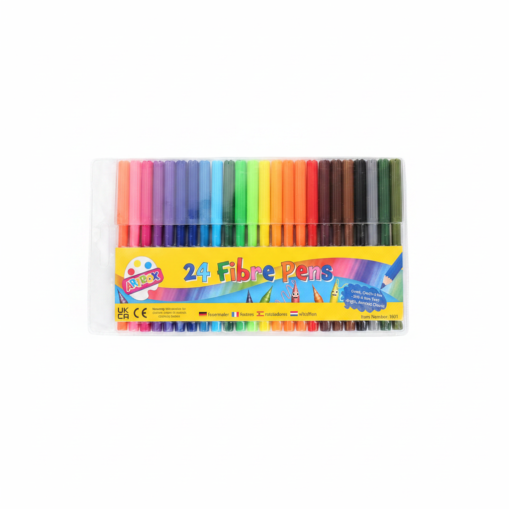 24 Fibre Pens on a clean white background