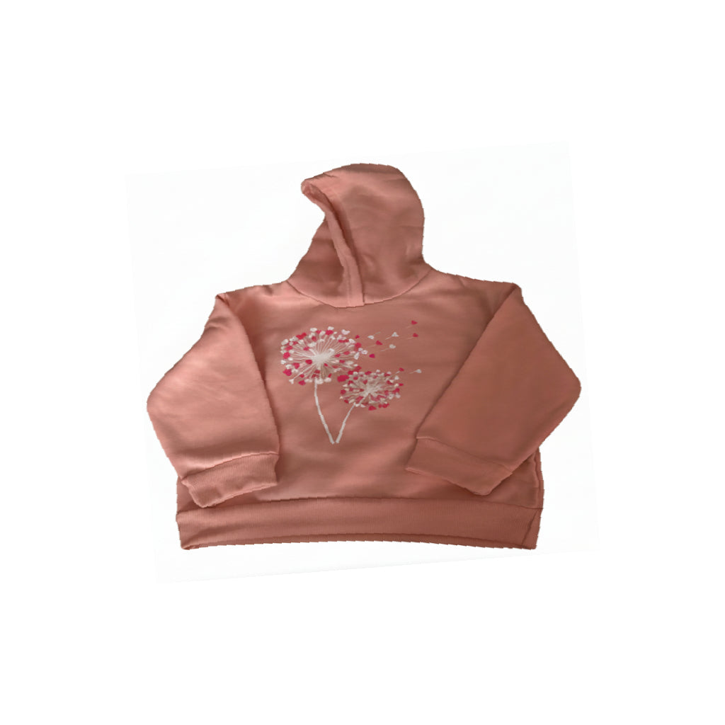 Girls Pink Flower Hearts Hoodie