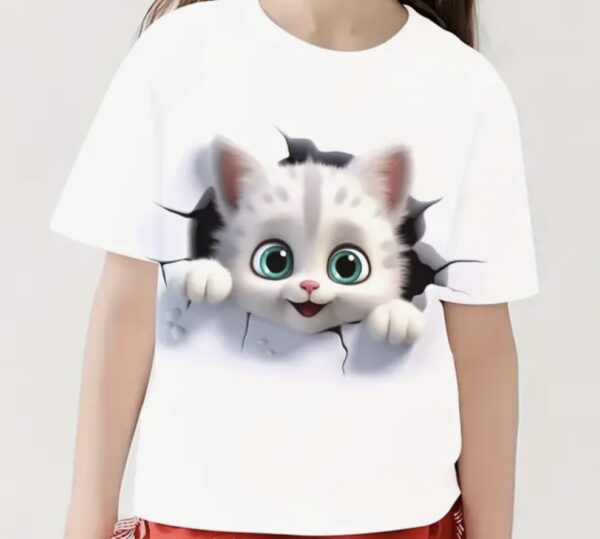 Girls White Kitten T Shirt - 5-6yrs