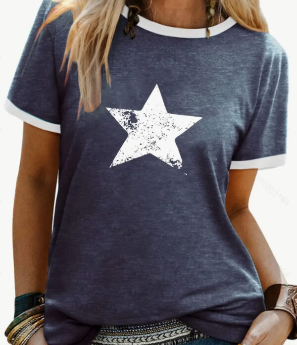 Women's White Star Print, Deep Blue T Shirt