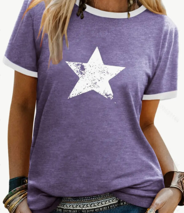 Women's White Star Print, Purple T Shirt