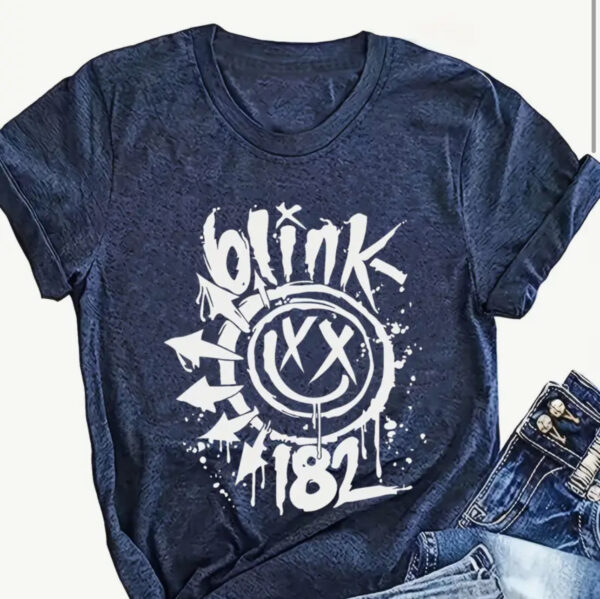 Blink 182 Navy Blue Women's Print T Shirt