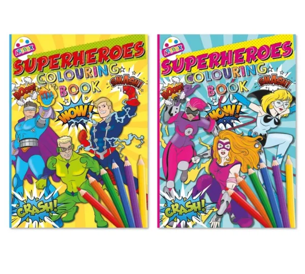 Superheroes Colouring/Sticker Sheet Books